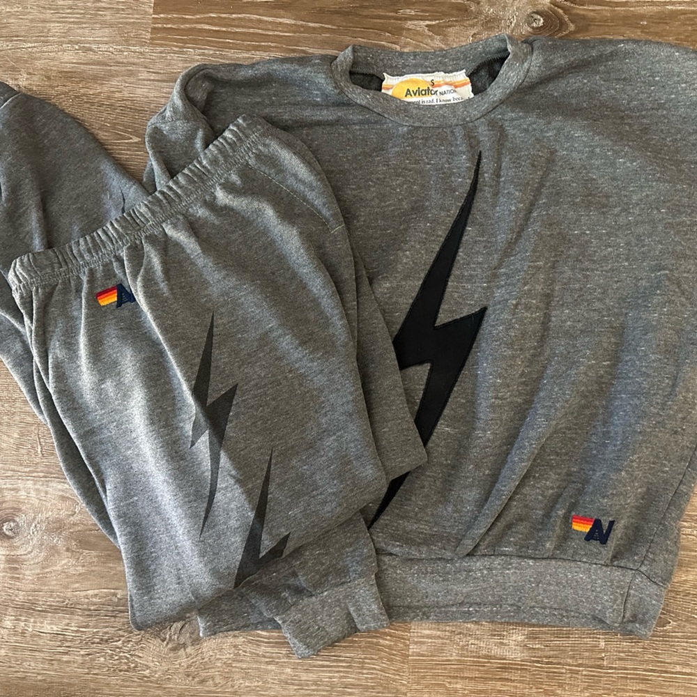 Aviator Nation Gray Lightning Bolt Sweat Set